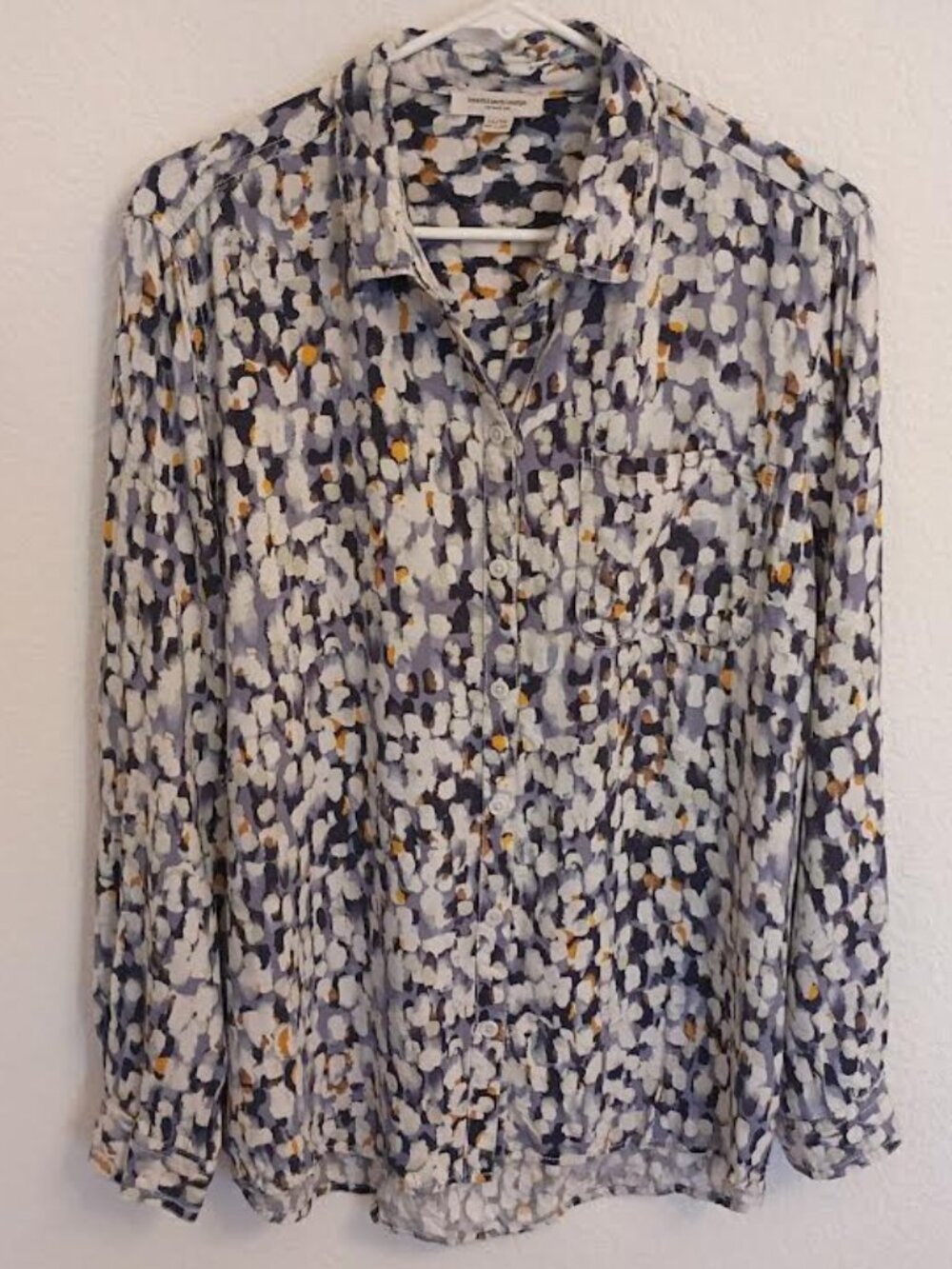 BEACHLUNCHLOUNGE WOMEN'S TOP PURPLE WHITE LONG SLEEVE BUTTON UP VISCOSE SIZE XL